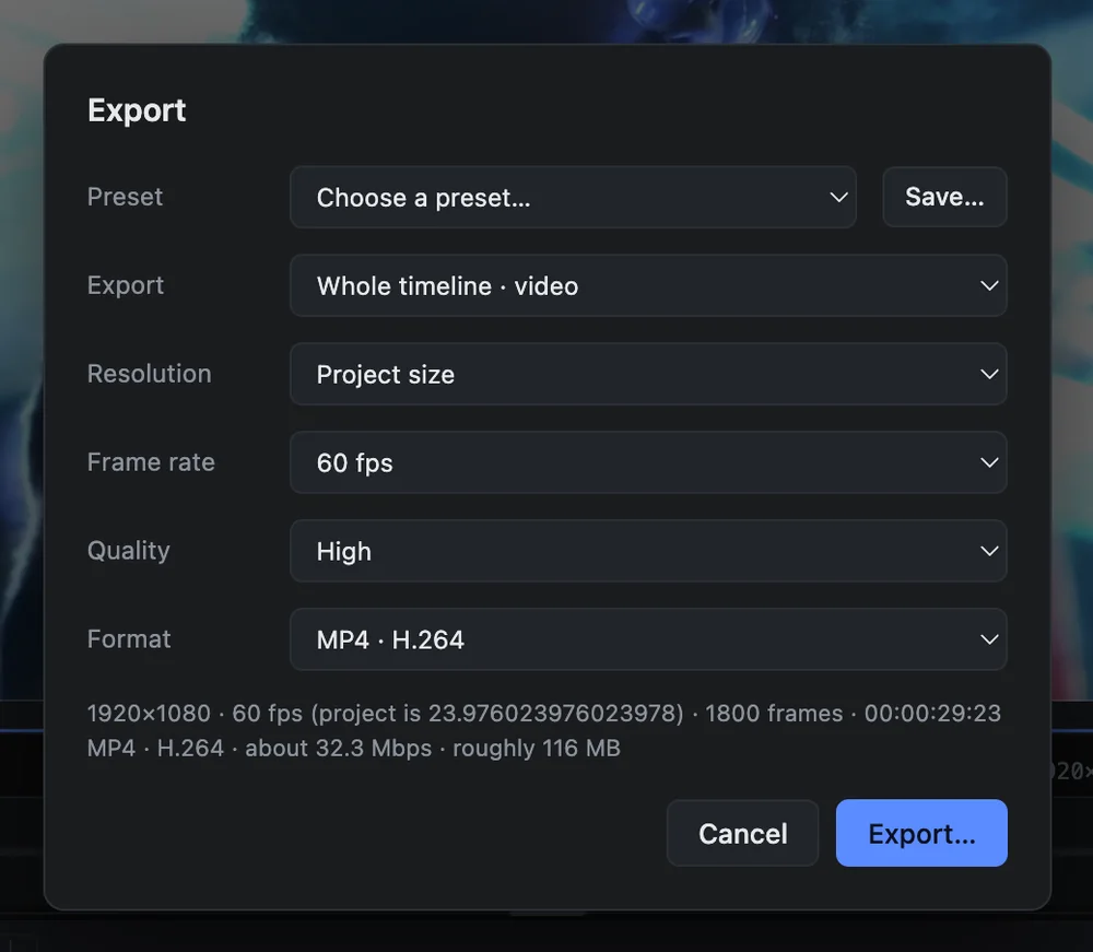 The LiteSplice export options