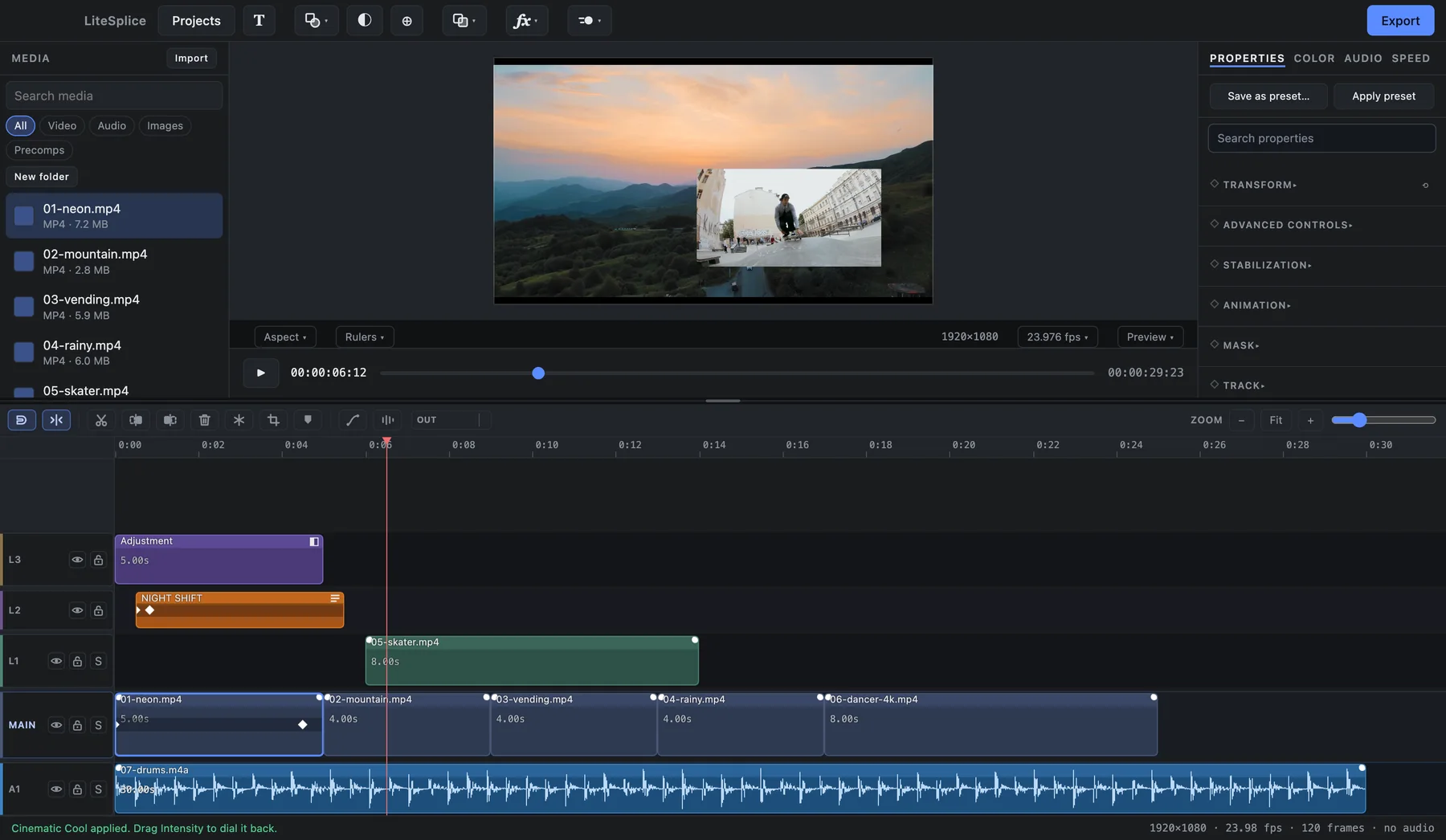 Editing on the LiteSplice timeline